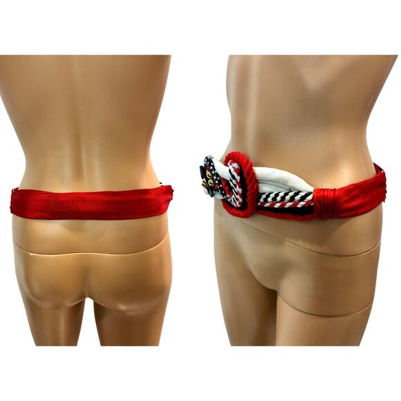 Vintage 80s Rhea Red Rope Belt w/ Polka Dot Buckle Statement Accessory - Picture 7 of 11